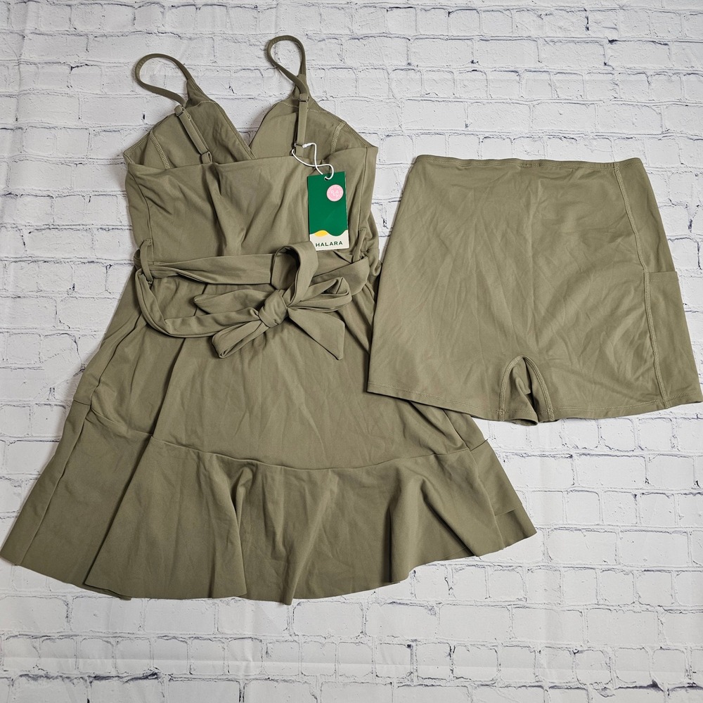 NEW Halara 2-in-1 Activity Dress Shorts Set Olive Green Small - Picture 2 of 7
